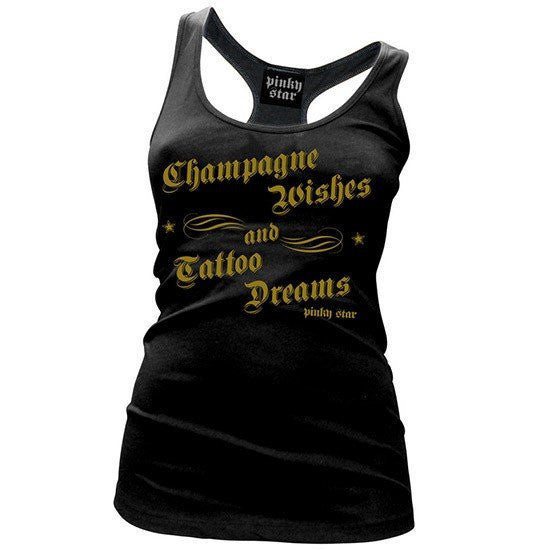 Women&#39;s &quot;Champagne Wishes&quot; Racerback Tank by Pinky Star (Black) - InkedShop - 1