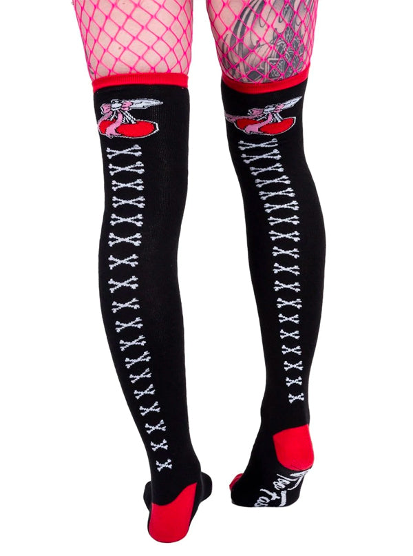 Women&#39;s Cherry Bow Thigh High Socks