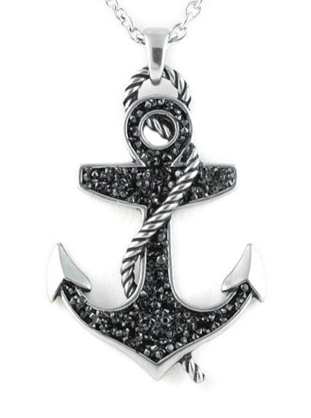 &quot;Black Stoned Anchor&quot; Necklace by Controse (Silver) - www.inkedshop.com
