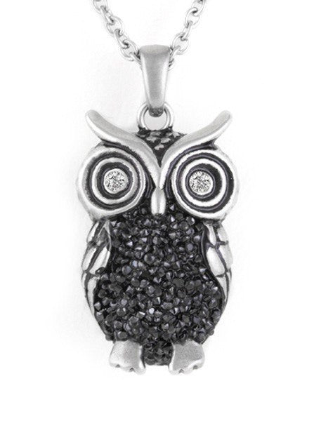 &quot;Night Bright Owl&quot; Adorned with Swarovski Crystals Necklace by Controse (Silver) - www.inkedshop.com