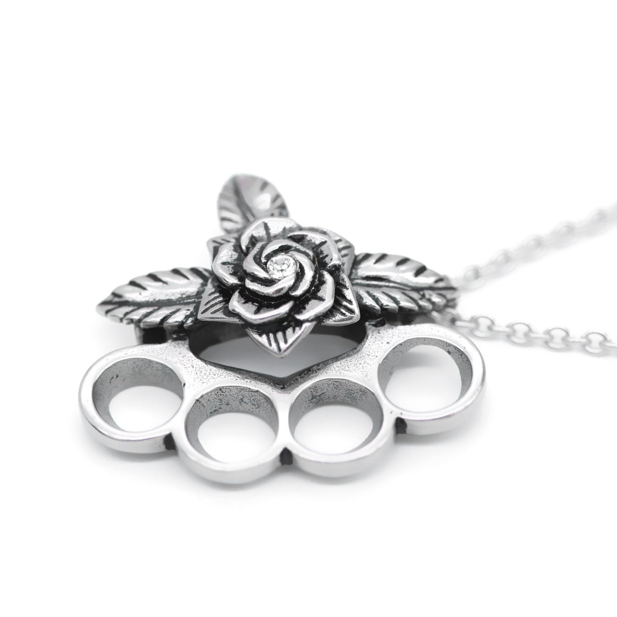 Beautifully Brutal Brass Knuckles &amp; Rose Necklace