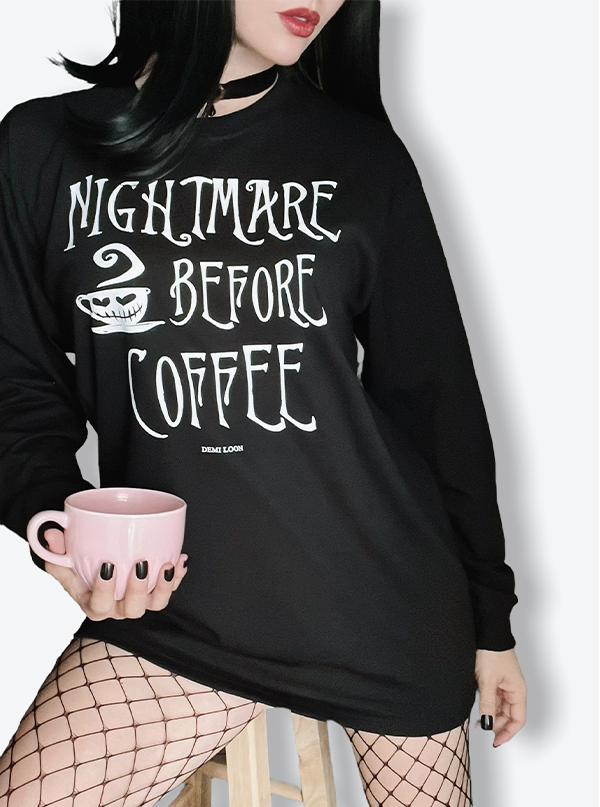 Women&#39;s Nightmare Before Coffee Boyfriend Long Sleeve Tee
