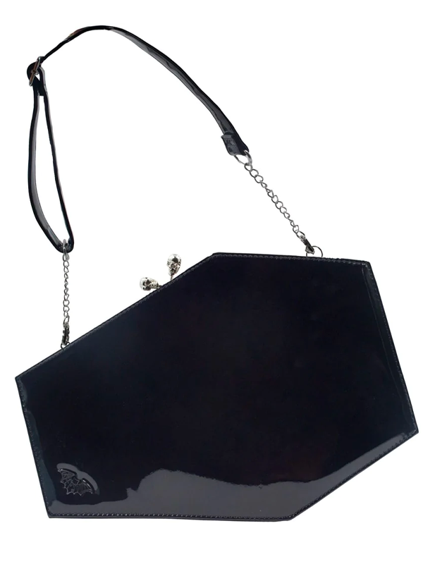 Kiss Lock Deluxe Patent Coffin Handbag