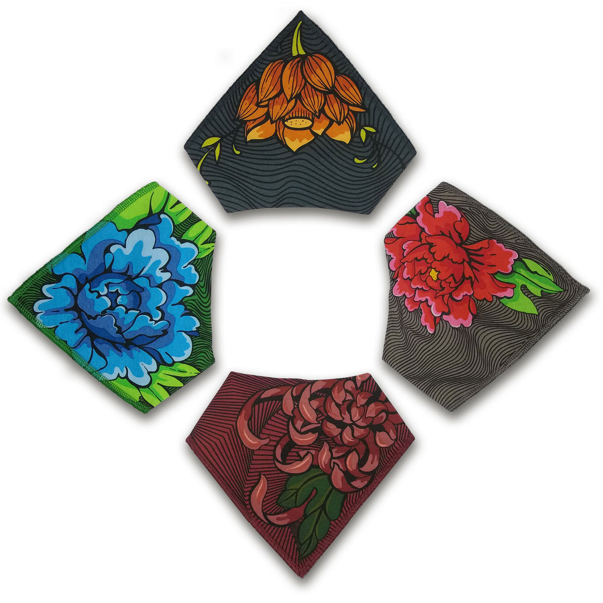 Flowers &amp; Lines Bandana Bibs Tattoo Collection 4 Pack
