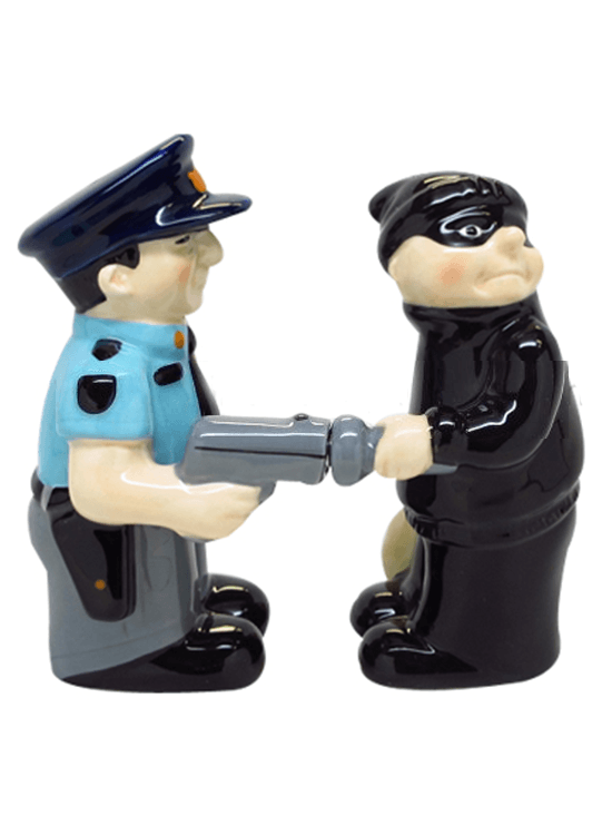 &quot;Cop and Robber&quot; Salt and Pepper Set by Pacific Trading - www.inkedshop.com