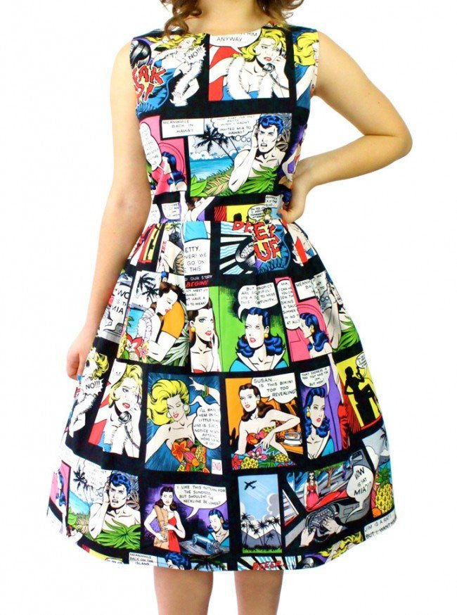 Women&#39;s &quot;Comic&quot; Pleated Dress by Hemet (Multi) - www.inkedshop.com