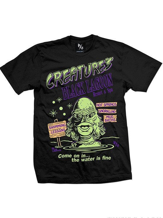 Men&#39;s &quot;Creature&#39;s Black Lagoon Resort and Spa&quot; Tee by Pinky Star (Black) - www.inkedshop.com