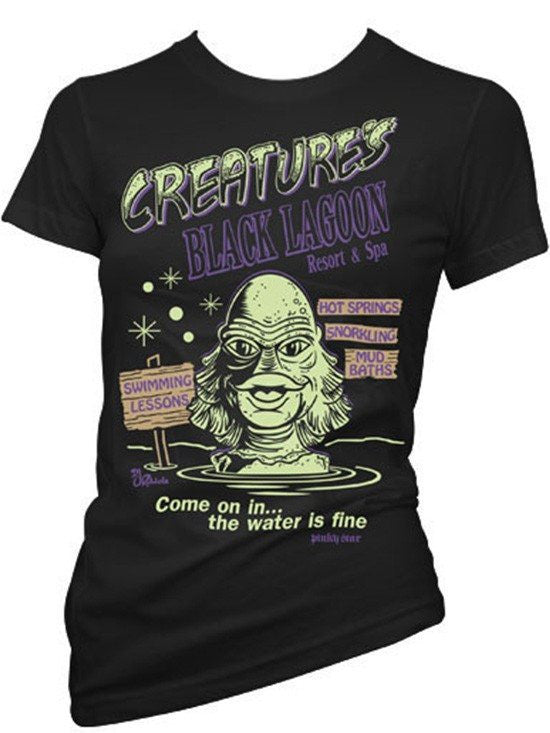 Women&#39;s &quot;Creature&#39;s Black Lagoon Resort and Spa&quot; Tee by Pinky Star (Black) - www.inkedshop.com