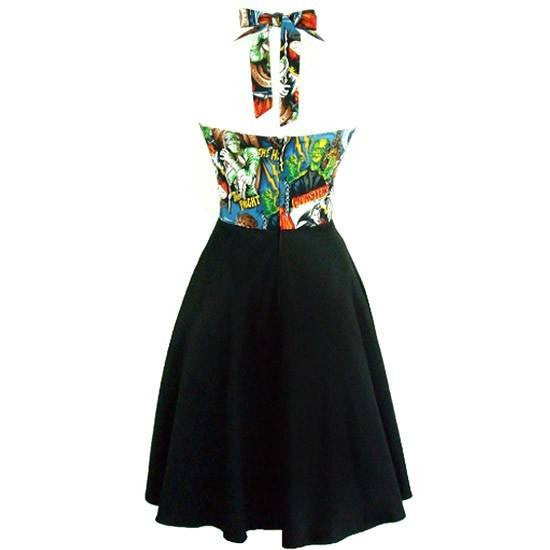 Women&#39;s &quot;Classic Monster&quot; Full Swing Skirt Pinup Dress by Hemet (Black) - www.inkedshop.com