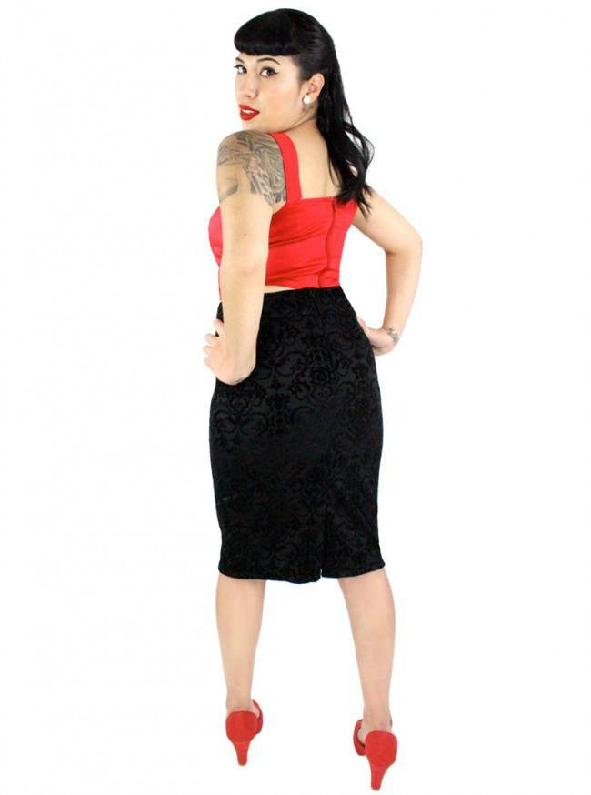 Women&#39;s &quot;Damask High Waist&quot; Pencil Skirt by Hemet (Black) - www.inkedshop.com