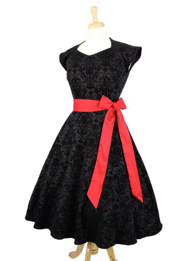 Women&#39;s &quot;Damask Vintage&quot; Inspired Full Circle Dress by Hemet (Black) - www.inkedshop.com