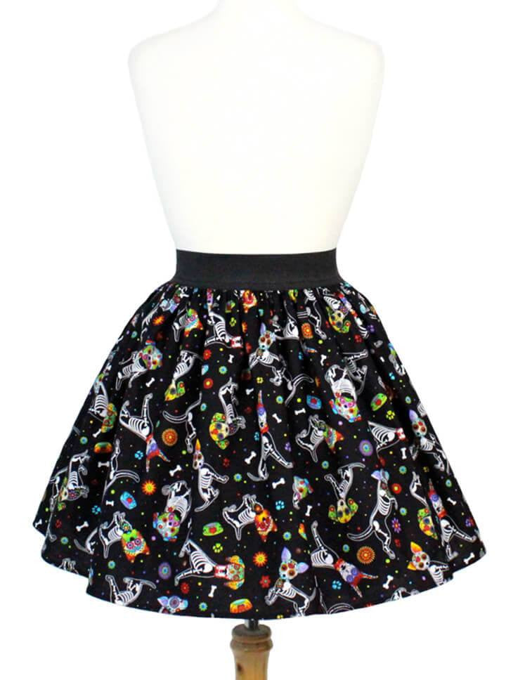 Women&#39;s &quot;Day Of The Dead Dog&quot; Pleated Skirt by Hemet (Black) - www.inkedshop.com