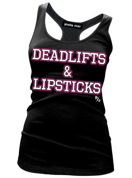 Women&#39;s &quot;Deadlifts &amp; Lipsticks&quot; Racerback Tank by Pinky Star (Black) - www.inkedshop.com