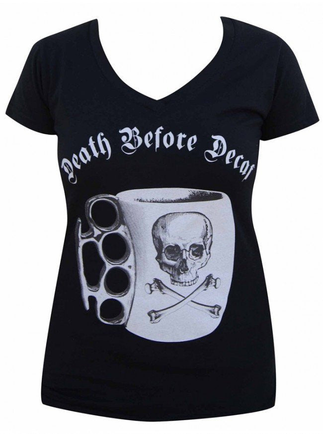 Women&#39;s Death Before Decaf V-Neck Tee