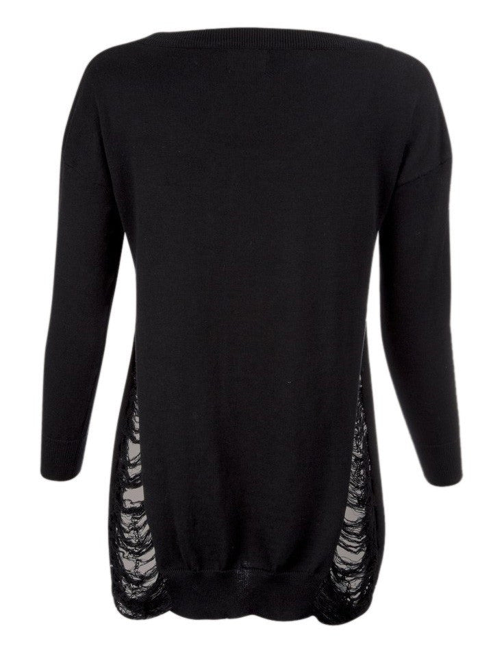 Women&#39;s &quot;Distressed Knit Rock N Roll&quot; Sweater by Pretty Attitude Clothing (Black) - www.inkedshop.com