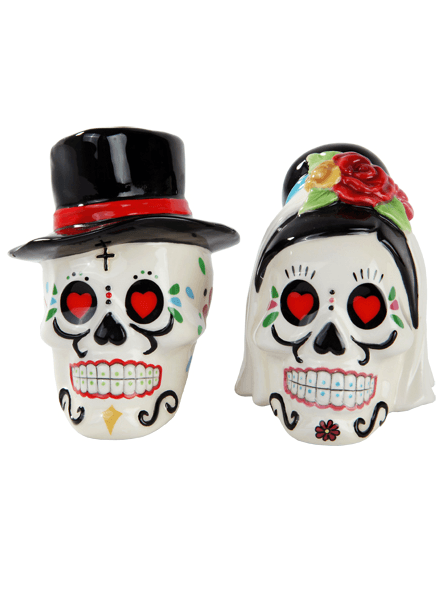 &quot;Day Of The Dead Wedding Skulls&quot; Salt And Pepper Shakers by Pacific Trading (White) - www.inkedshop.com