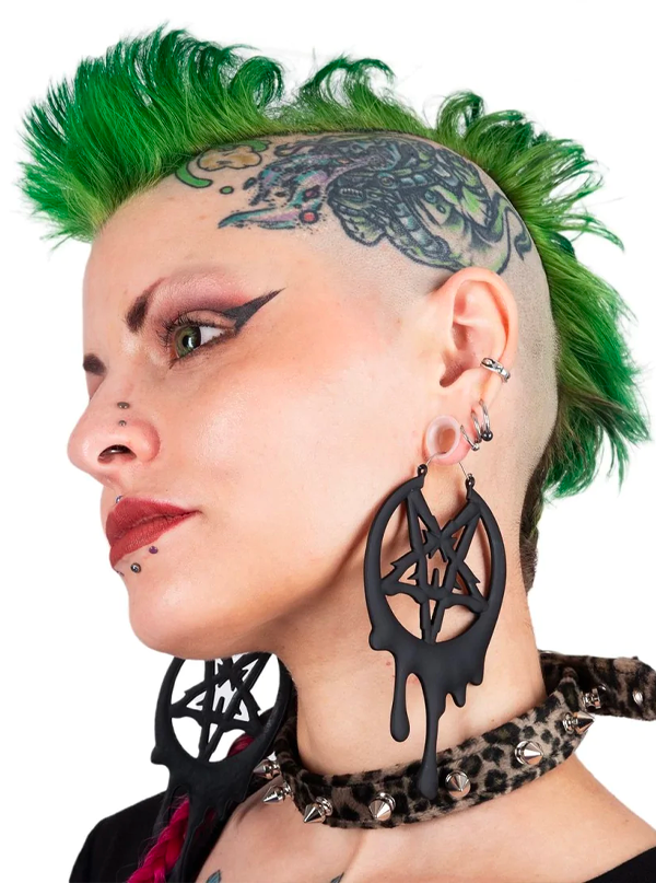 Drippy Metal Pentagram Hoop Earrings