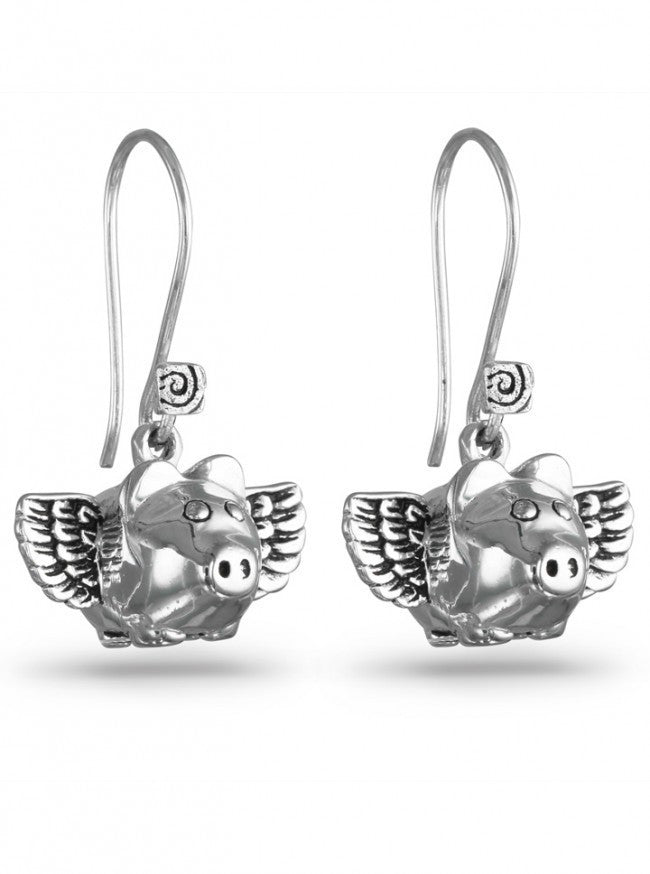 &quot;Flying Pig&quot; Earrings by Lost Apostle (Antique Silver) - InkedShop - 1