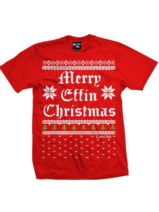 Men&#39;s &quot;Merry Effin Chistmas&quot; Ugly Sweater Tee by Cartel Ink (Red) - www.inkedshop.com