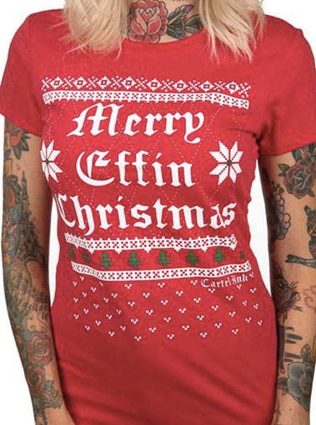 Women&#39;s Merry Effin Christmas Ugly Sweater Tee