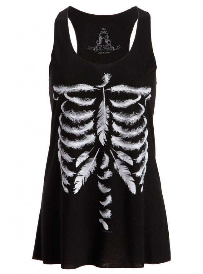 Women&#39;s &quot;Feather Skeleton&quot; Loose Fit Tank by Pretty Attitude Clothing (Black) - www.inkedshop.com