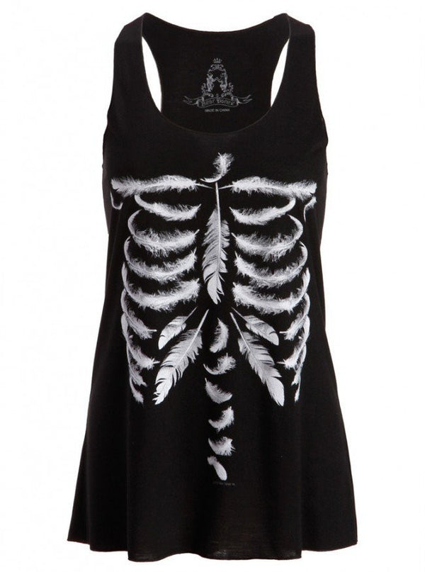 Women's Feather Skeleton Loose Fit Tank - Inked Shop