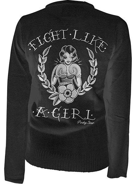 Women&#39;s &quot;Fight Like A Girl&quot; Cardigan by Pinky Star (Black) - www.inkedshop.com