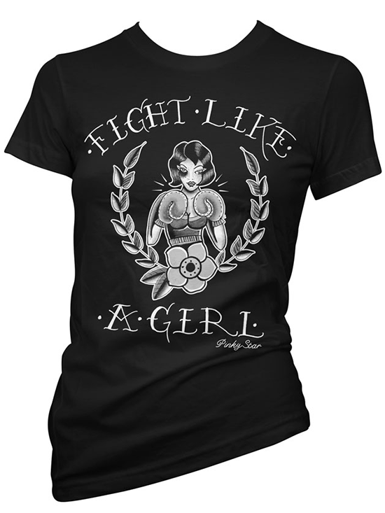Women&#39;s &quot;Fight Like A GIrl&quot; Tee by Pinky Star (Black/White) - www.inkedshop.com