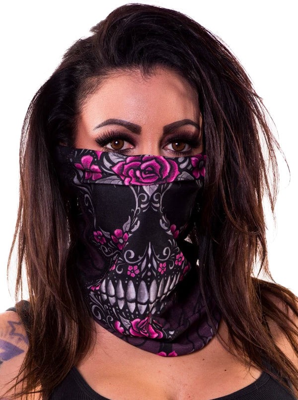 Floral Skull Motorcycle Face Mask