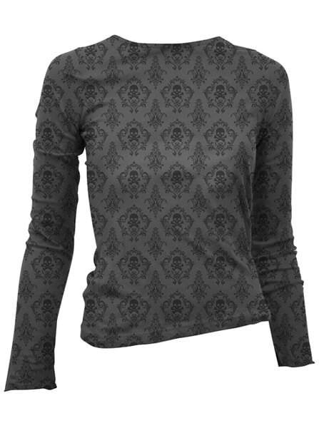 Women&#39;s &quot;Floral Skull&quot; Long Sleeve Burnout Tee by Lethal Angel (Grey) - www.inkedshop.com