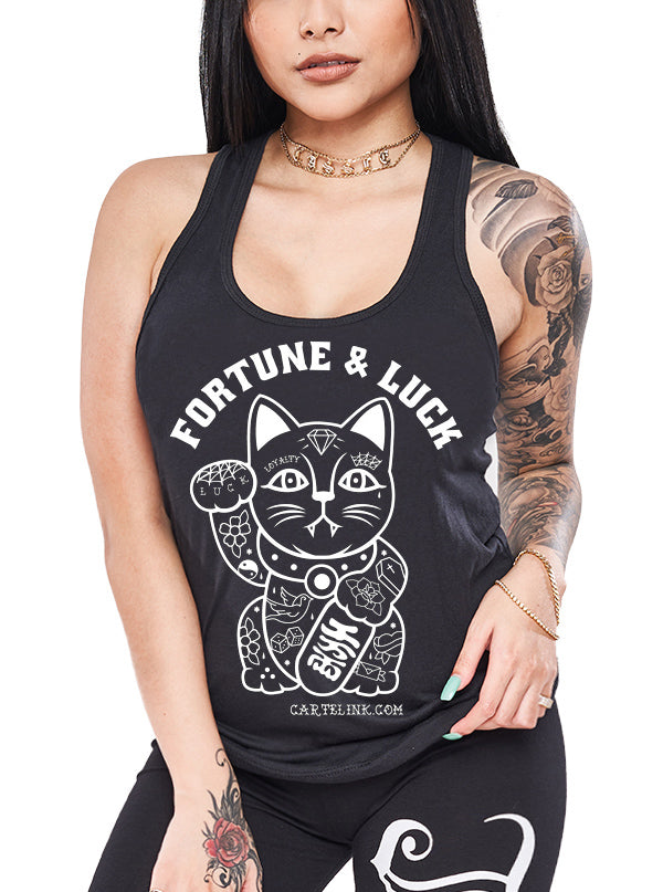 Women&#39;s Tattooed Good Fortune Kitty Racerback Tank