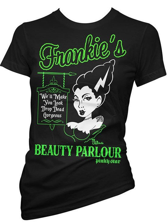 Women&#39;s &quot;Frankies Beauty Parlour&quot; Tee by Pinky Star (Black) - www.inkedshop.com