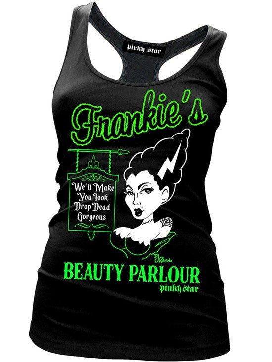 Women&#39;s &quot;Frankies Beauty Parlour&quot; Tank by Pinky Star (Black) - www.inkedshop.com