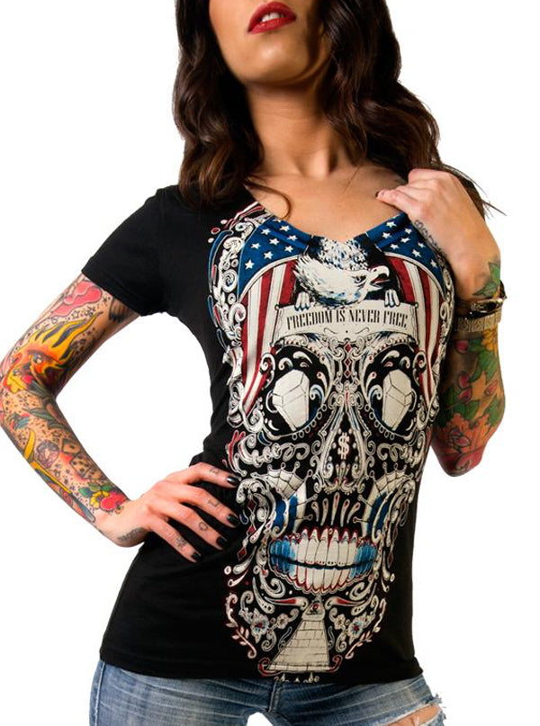 Women&#39;s Free For The Dead V-Neck Tee By Skygraphx