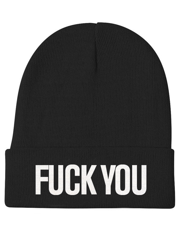Fuck You Embroidered Black Knit Beanie by Inked - Inked Shop