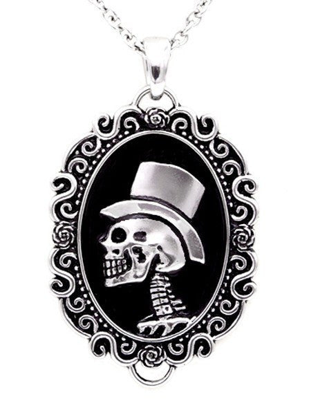 Women&#39;s &quot;Gentleman Skull &quot; Cameo Necklace by Controse (Silver) - www.inkedshop.com