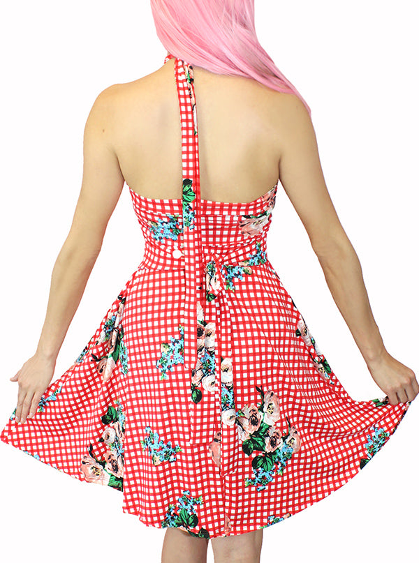 Women&#39;s Bunni Country Pinup Halter Dress (Red Gingham)