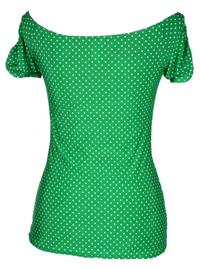 Women&#39;s &quot;Off the Shoulder&quot; Shirred Top by Pinky Pinups (Green/White) - www.inkedshop.com