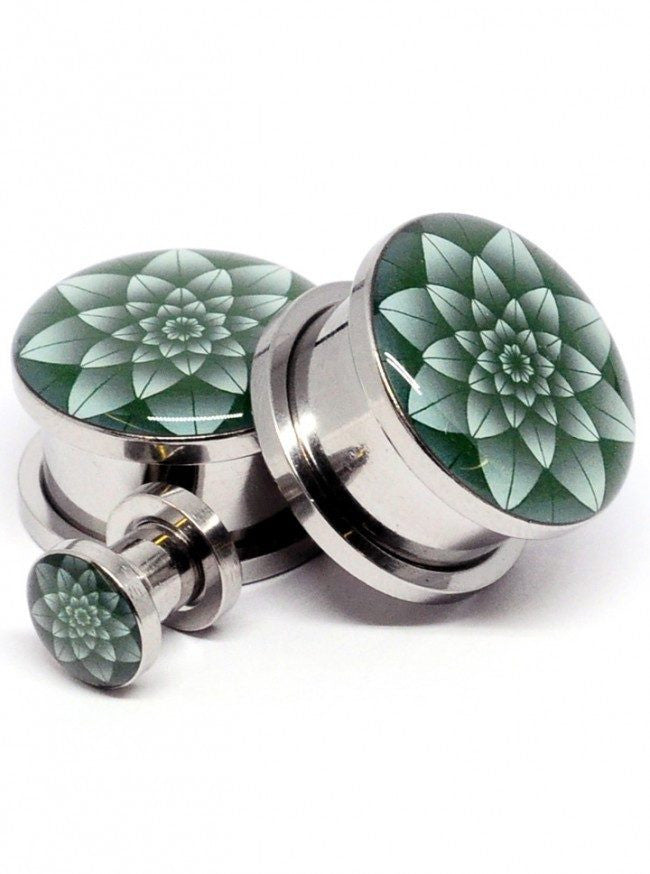 Green Lotus Plugs by Mystic Metals - www.inkedshop.com