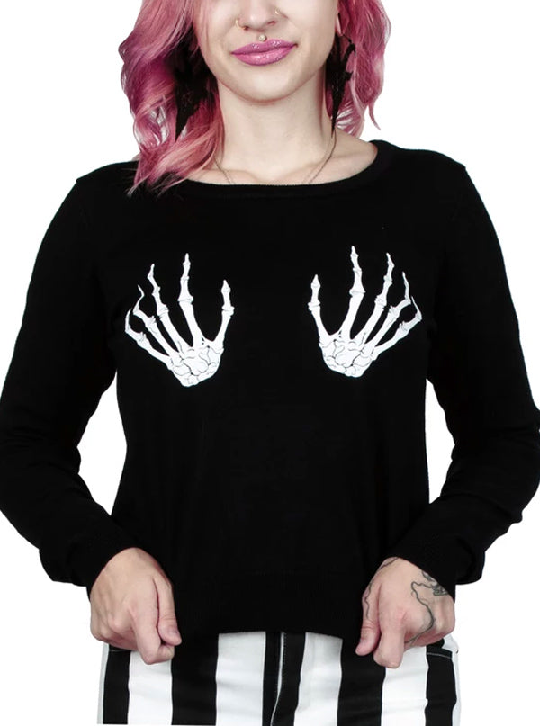 Women&#39;s Skeleton Hands Fitted Sweater