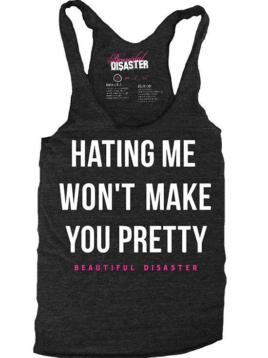Women&#39;s &quot;Hating Me&quot; Racerback Tank by Beautiful Disaster (Heather Black) - www.inkedshop.com
