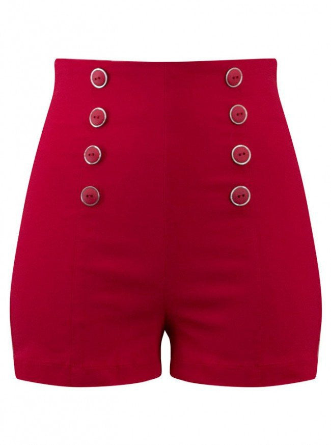 Women&#39;s &quot;Pin Me Up&quot; High Waist Shorts by Double Trouble Apparel (Red) - www.inkedshop.com