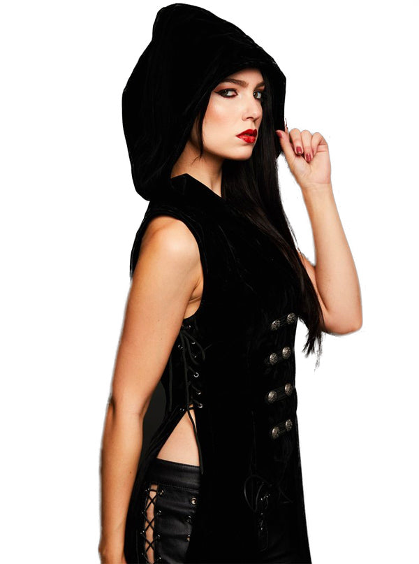 Women&#39;s Dark Velvet Hooded Sleeveless Vest