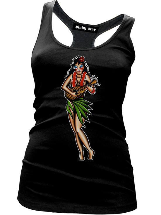 Women&#39;s &quot;Hula Girl Pin Up&quot; Tank by Pinky Star (Black) - www.inkedshop.com