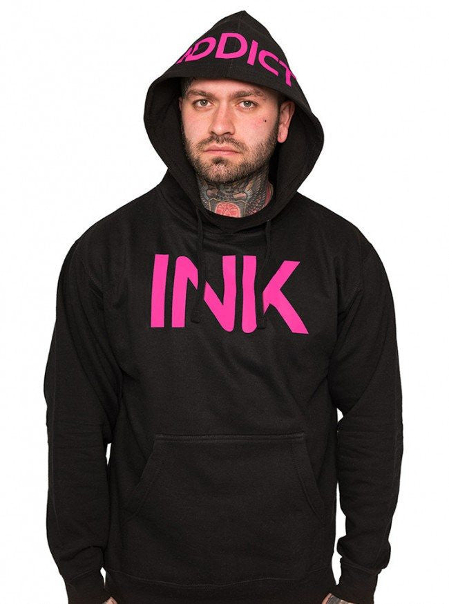 Men&#39;s &quot;Ink&quot; Midweight Hoodie by InkAddict (Black/Pink) - InkedShop - 1