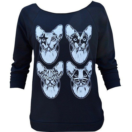 Women&#39;s &quot;Kiss Kats&quot; Unfinished Oversized Sweatshirt by Lowbrow Art Company (Black) - www.inkedshop.com