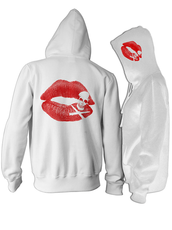 Unisex &quot;Kiss Of Death&quot; Zip Up Hoodie by Cartel Ink (White) - www.inkedshop.com