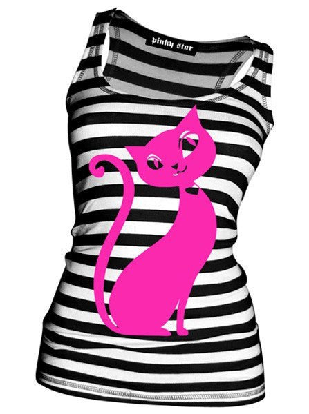 Women&#39;s &quot;Kitty Cat&quot; Racerback Tank by Pinky Star (Black/White) - www.inkedshop.com