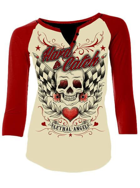 Women&#39;s &quot;Hard To Catch&quot; Raglan Tee by Lethal Angel (Cream) - www.inkedshop.com