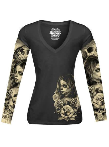 Women&#39;s &quot;Love Death&quot; Tattoo Sleeve Tee by Lethal Angel (Black) - www.inkedshop.com
